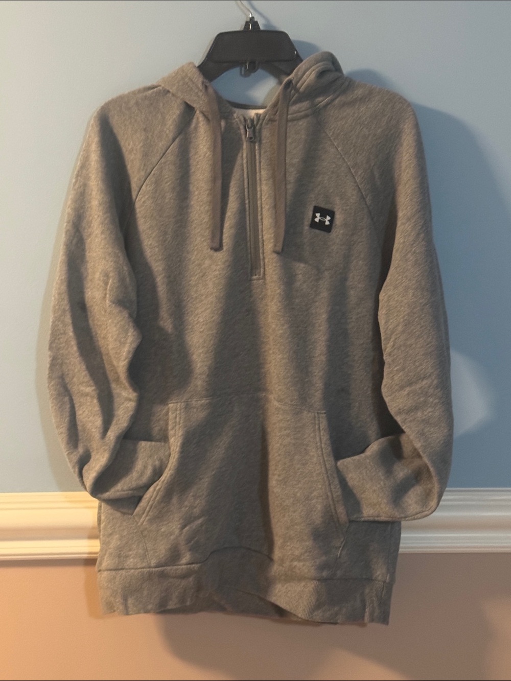 Under Armour Men’s Rival Fleece Gray 1/2 Zip-Up Hooded Sweater
